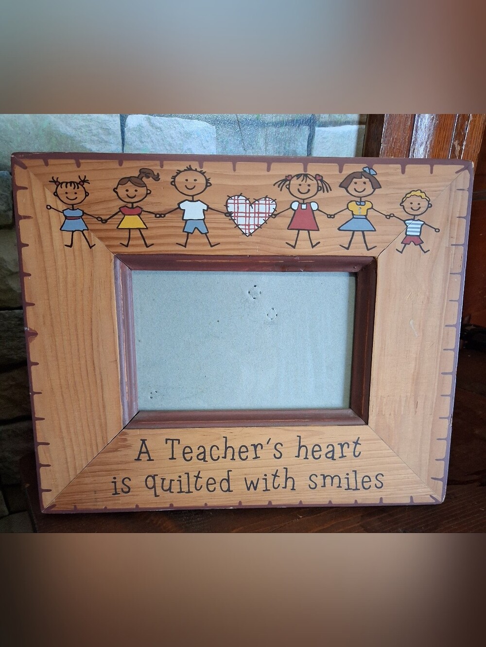 Vintage 90s Karen Tribbett Teacher Heart Wooden Picture Frame 4x6